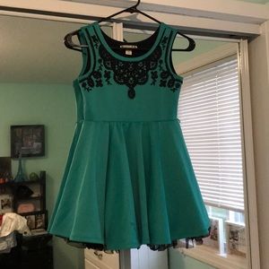 Teal and black formal girls dress